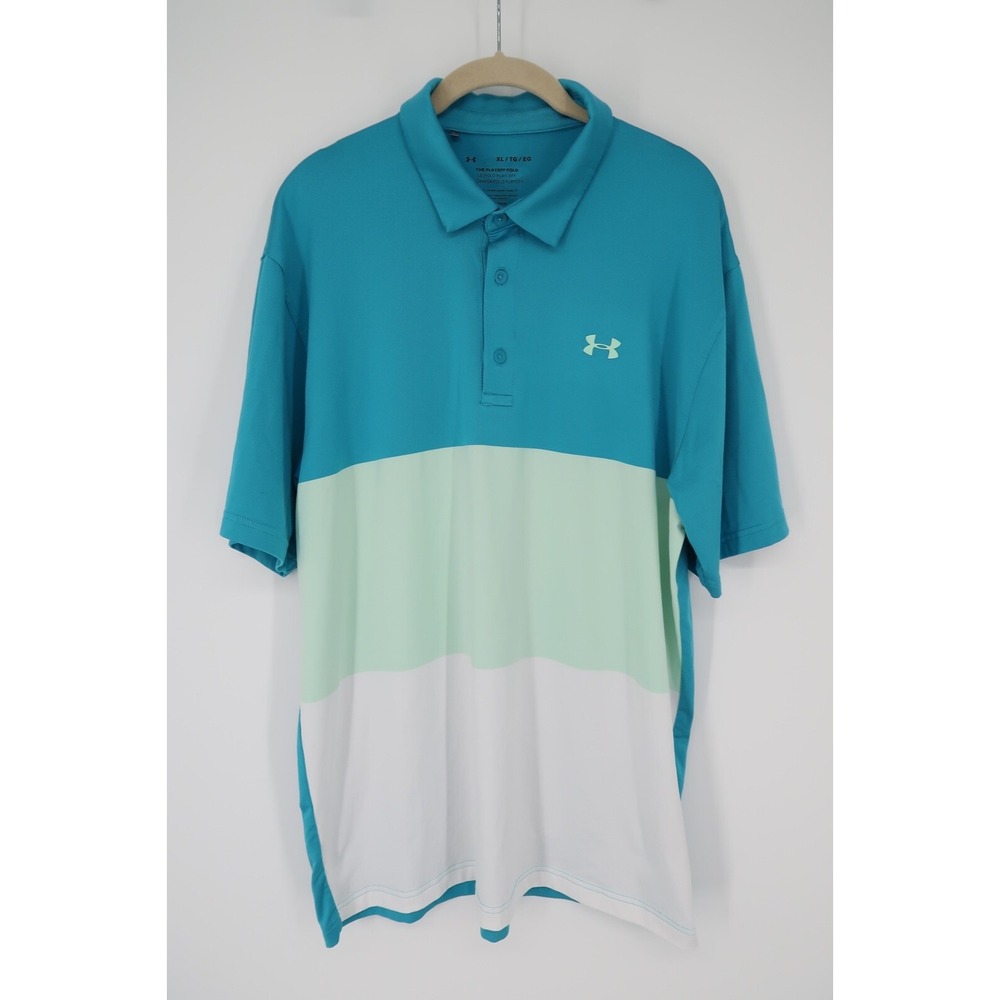 Under Armour Mens XL The Playoff Polo‎ Blue Striped Golf Performance Shirt